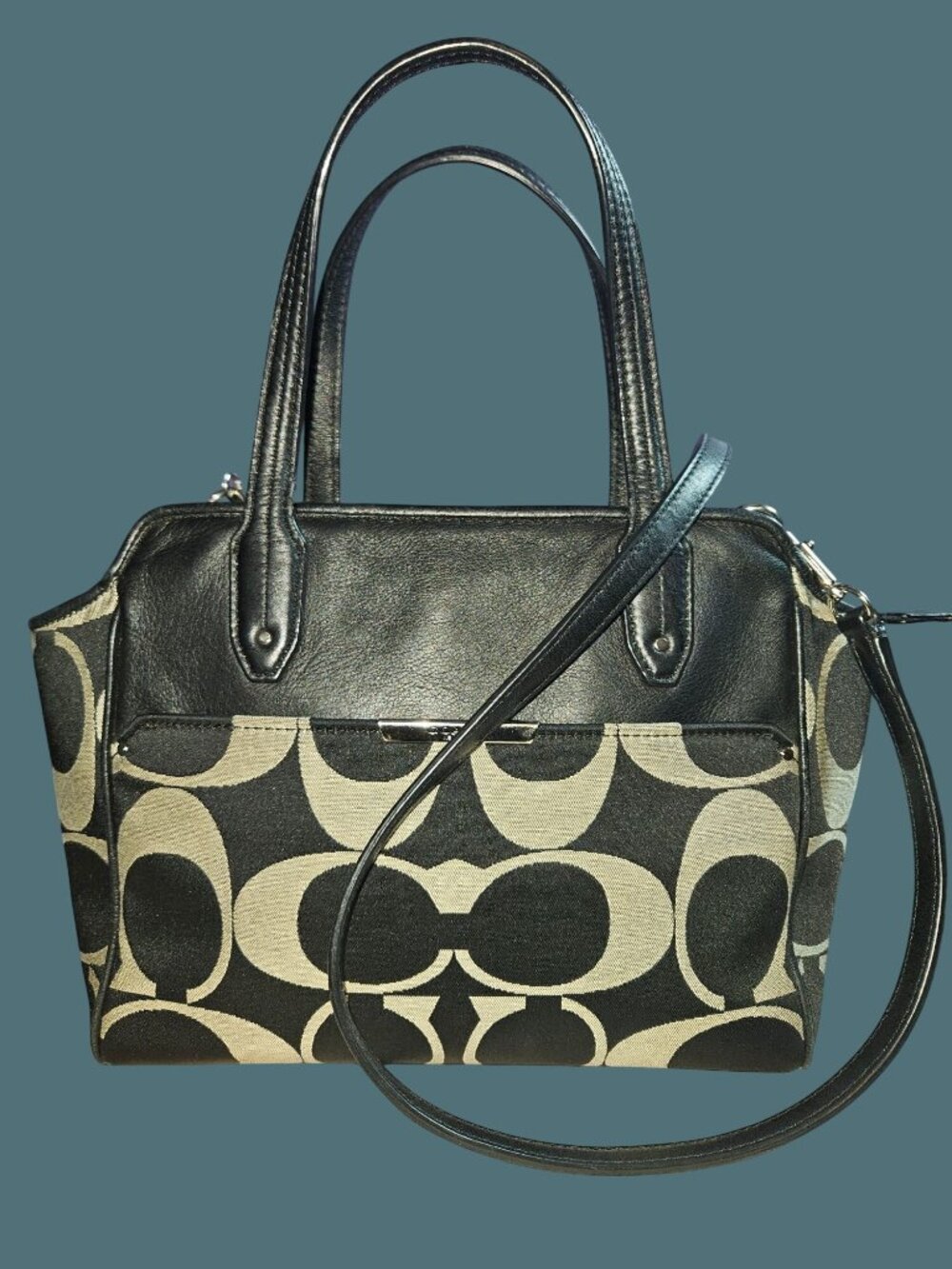 Coach Taylor Signature Bette Black Canvas/Leather Satchel Crossbody Bag - Picture 2 of 16